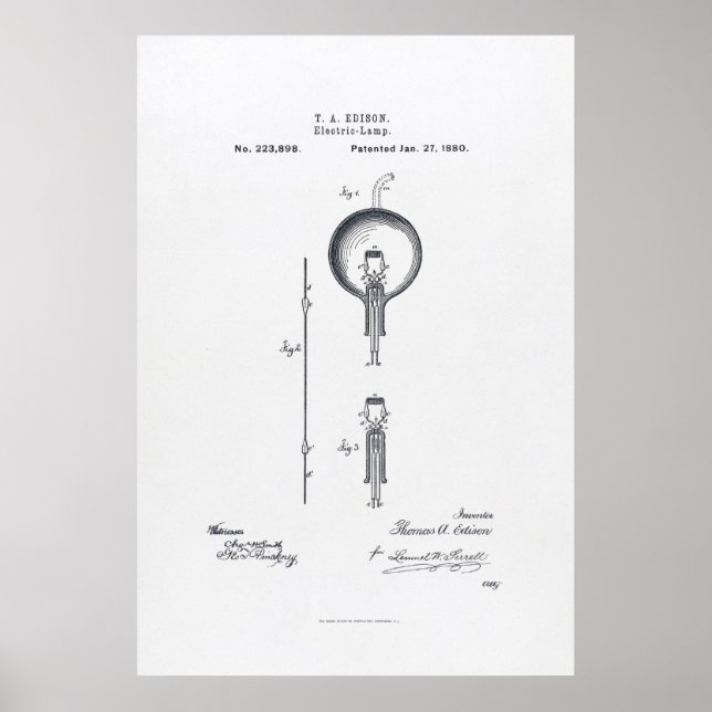 Thomas Edisons patentprogram Light Bulb 1880 Poster (Framsidan)