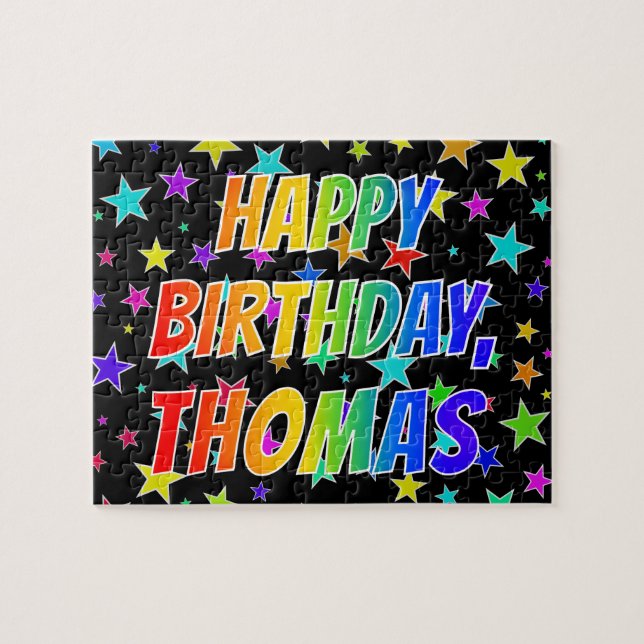 "THOMAS" First Namn, Roligt "GRATTIS PÅ FÖDELSEDAG Pussel (Horisontell)