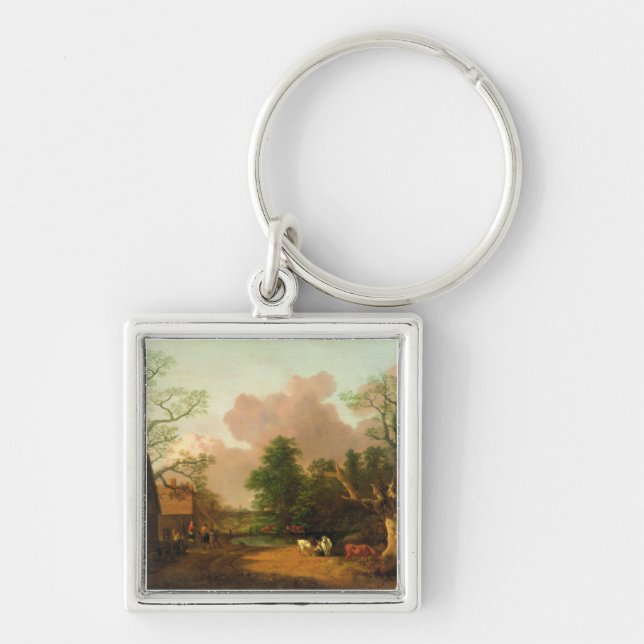 Thomas Gainsborough | en landskap med figurer, Fa Fyrkantig Silverfärgad Nyckelring (Framsidan)
