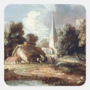 Thomas Gainsborough Landscape med stuga Fyrkantigt Klistermärke