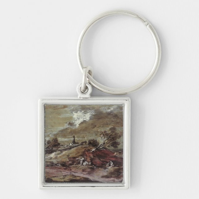 Thomas Gainsborough |Landscape: Stormen Fyrkantig Silverfärgad Nyckelring (Framsidan)