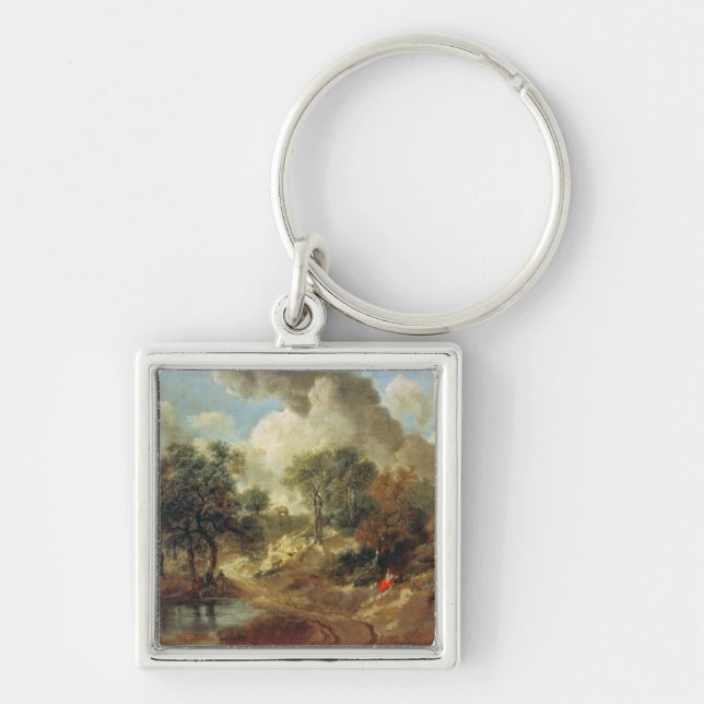 Thomas Gainsborough |Suffolk landskap, 1748 Fyrkantig Silverfärgad Nyckelring (Framsidan)