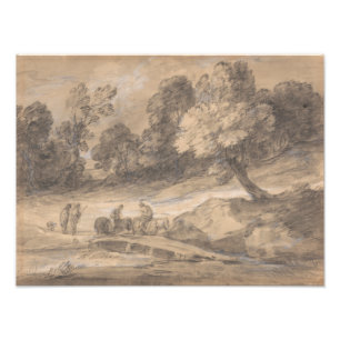 Thomas Gainsborough - Wooded Ligcape med Figur Fototryck