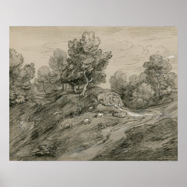 Thomas Gainsborough - Wooded Upland liggande med Poster (Framsidan)