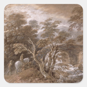 Thomas Gainsborough Woodland Bassäng med Sten a Fyrkantigt Klistermärke