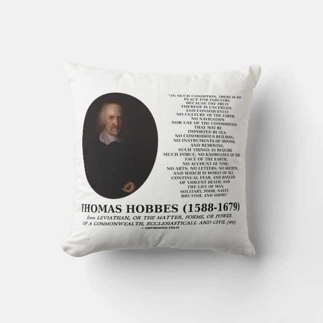 Thomas Hobbes Leviathan Man Solitary Poor Quote Kudde (Framsida)