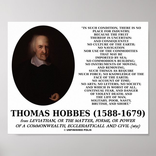 Thomas Hobbes Leviathan Man Solitary Poor Quote Poster (Framsidan)