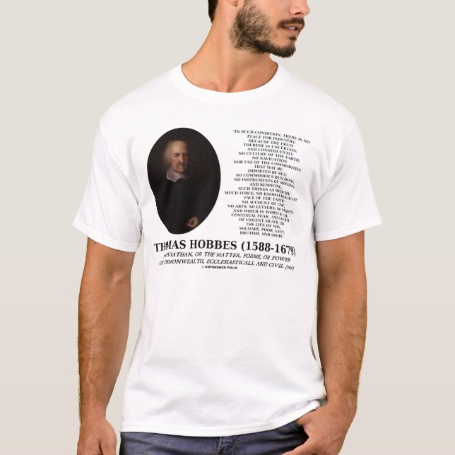 Thomas Hobbes Leviathan Man Solitory Poor Quote T Shirt (Framsida)