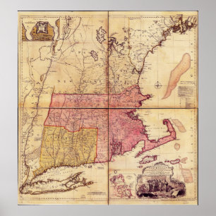 Thomas Jefferies Karta i nordost 1755 Poster