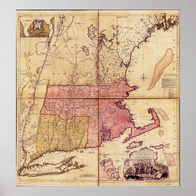 Thomas Jefferies Karta i nordost 1755 Poster (Framsidan)