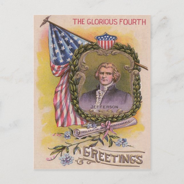 Thomas Jefferson Amerikansk Flagga Förgätmigej Vykort (Framsida)