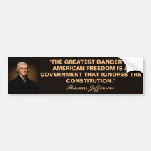Thomas Jefferson-konstitutionen citat Bumper Stick