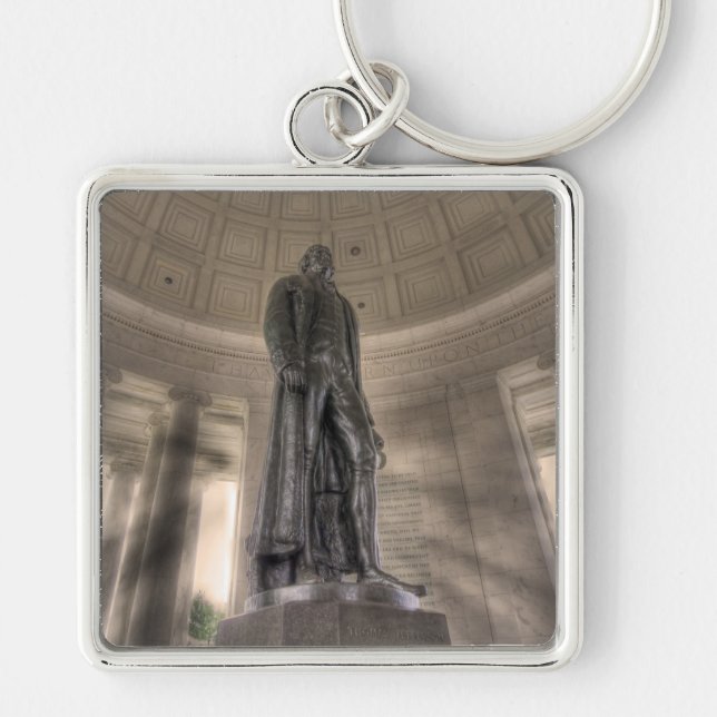 Thomas Jefferson Memorial Bronze Statue Fyrkantig Silverfärgad Nyckelring (Framsidan)