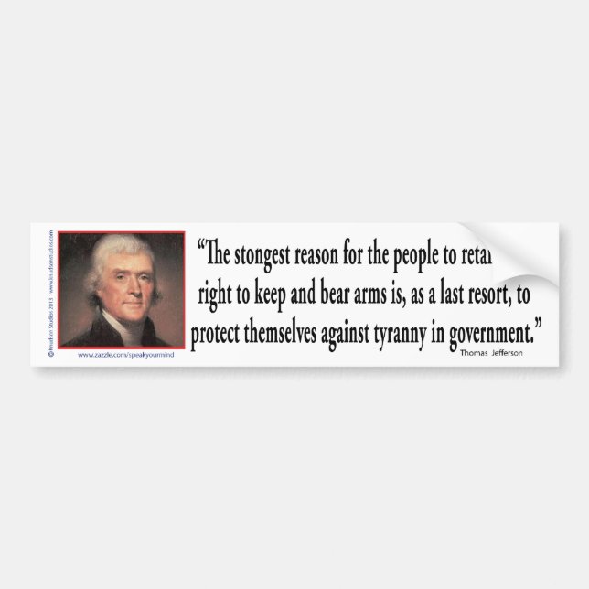 Thomas Jefferson on Gun Control Bildekal (Framsidan)