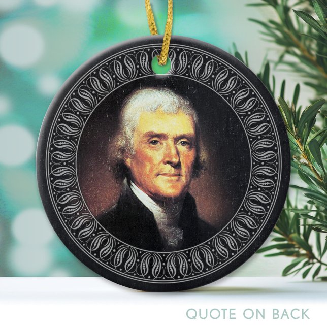 Thomas Jefferson Porträtt och Quote - Dubbla-sided Julgransprydnad Keramik (Custom Ornament)