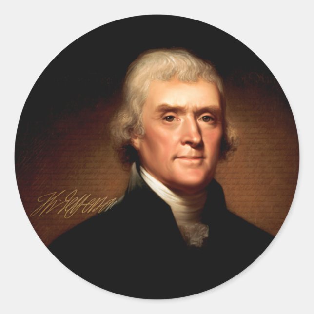 Thomas Jefferson Porträtt Runt Klistermärke (Framsida)