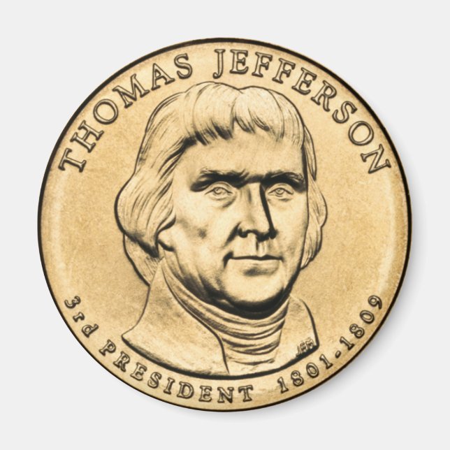 Thomas Jefferson Presidentiell $1 Myntmagnet Magnet (Framsidan)
