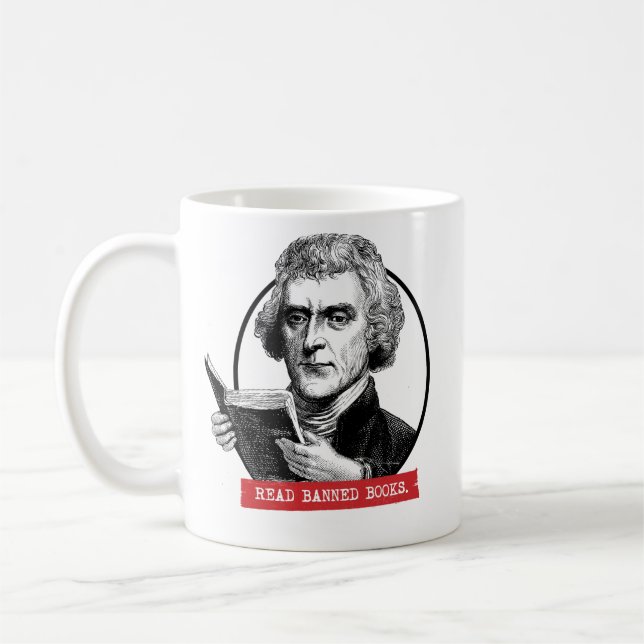 Thomas Jefferson Reads Banned Bokar Kaffemugg (Vänster)