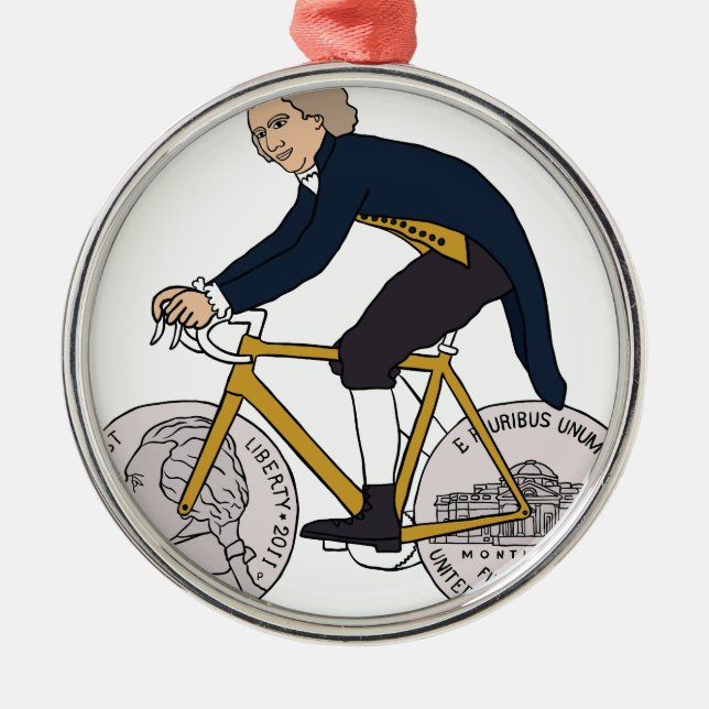 Thomas Jefferson ridningcykel med mynthjul Julgransprydnad Metall (Framsidan)