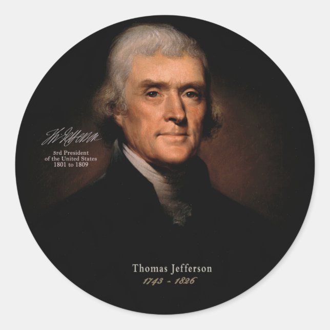 Thomas Jefferson Runt Klistermärke (Framsida)