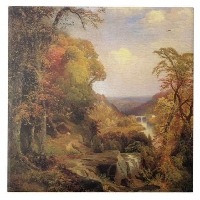 Thomas Moran, på Wissahickon... Kakelplatta (Framsidan)