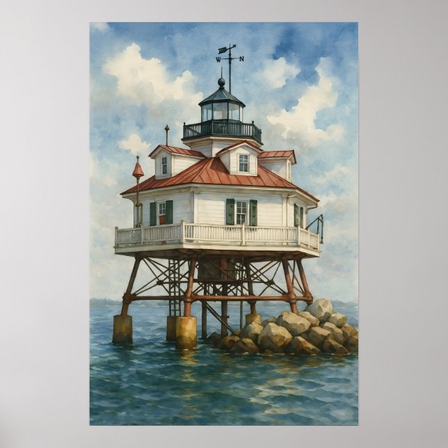 Thomas Point Shoal Lighthouse Akvarell Poster (Framsidan)