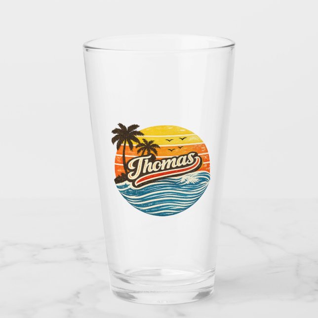 Thomas Retro Solnedgång Namn Design Glaskopp (Framsida)