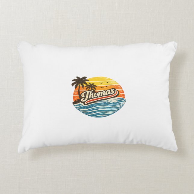 Thomas Retro Solnedgång Namn Design Prydnadskudde (Framsidan)