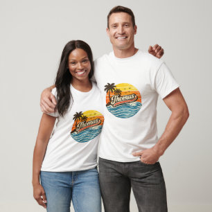 Thomas Retro Solnedgång Namn Design T Shirt