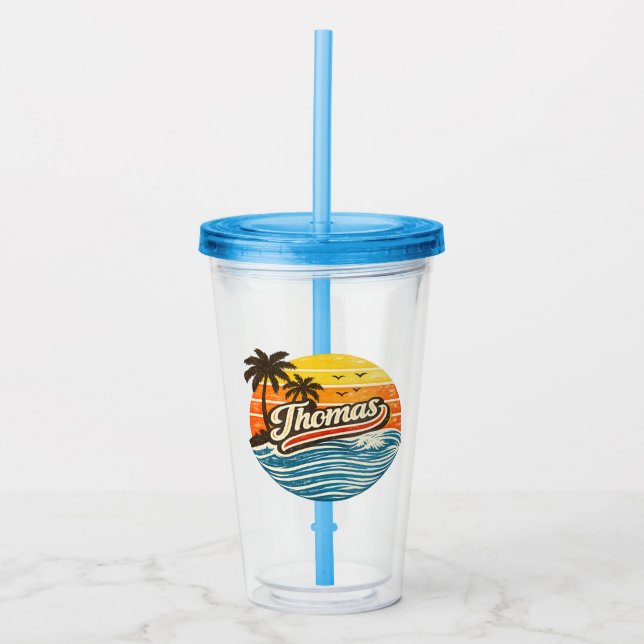 Thomas Retro Sunset Name Design Take Away Mugg (Framsida)