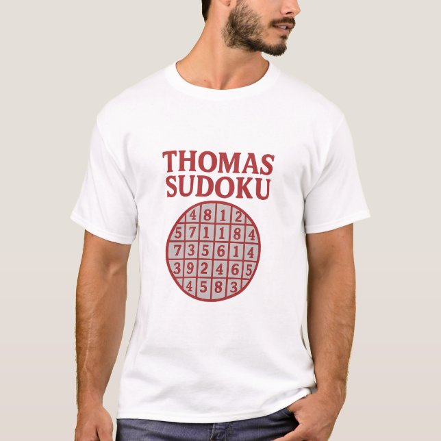 THOMAS Sudoku Puzzle – Bold Red Grid Tee (Framsida)