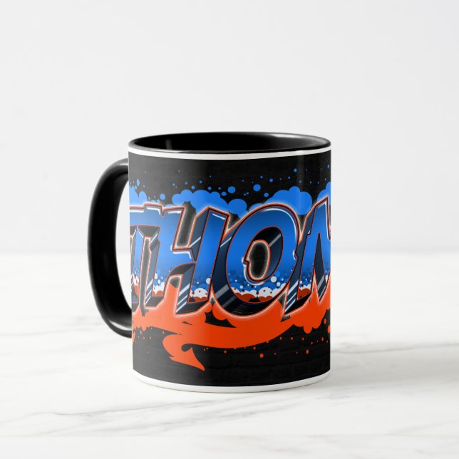 Thomas Vorname Name Graffiti blue orange Tasse Mugg (Framsida vänster)