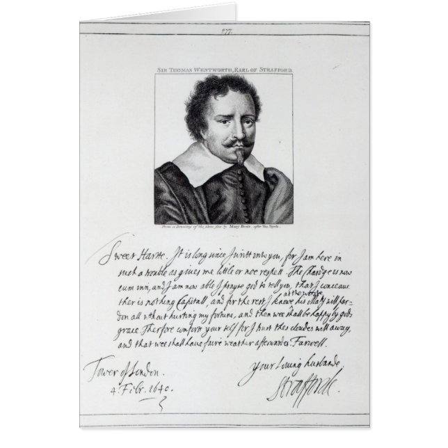 Thomas Wentworth, 1:e Earl of Strafford Hälsningskort (Framsidan)