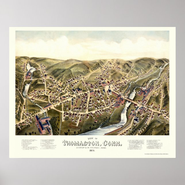 Thomaston, CT Panoramic Karta - 1879 Poster (Framsidan)