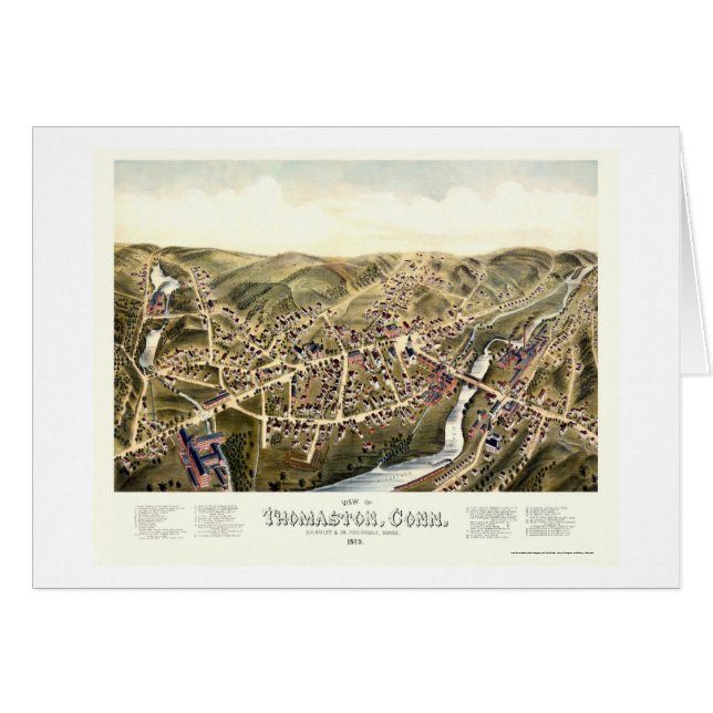 Thomaston panorama- karta för CT - 1879 Hälsningskort (Framsidan Horizontal)