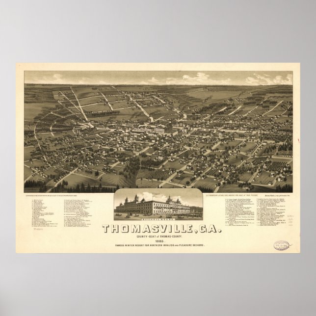 Thomasville Georgia 1885 Antique Panoramic Karta Poster (Framsidan)
