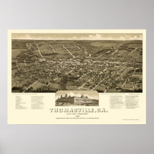 Thomasville panorama- karta för GA - 1885 Poster
