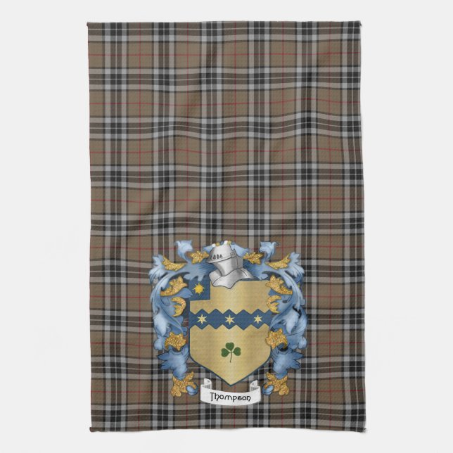 Thompson Family Crest och Hunting Tartan (irländsk Kökshandduk (Vertikal)