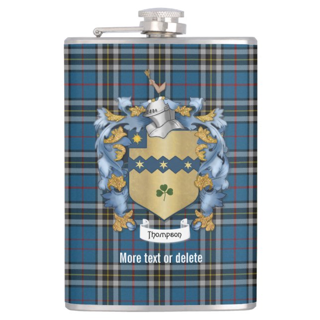 Thompson Family Crest och Tartan Play Fickplunta (Framsidan)
