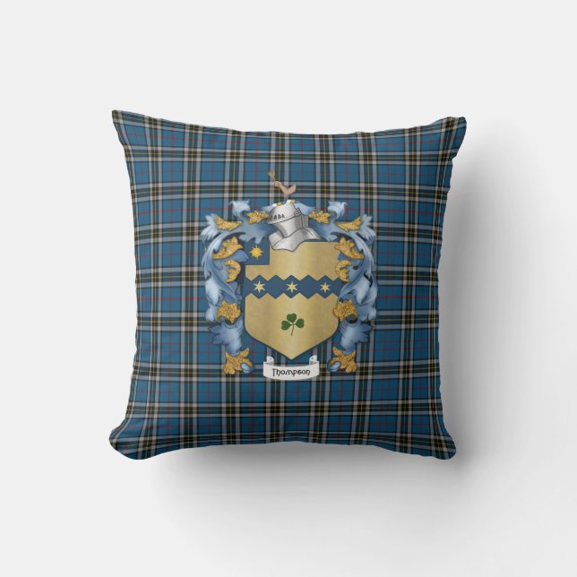 Thompson Family Crest och Tartan Play Kudde (Framsida)