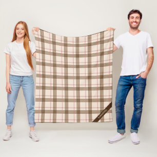 Thompson Scottish plaid tartan beige brun röd Fleecefilt