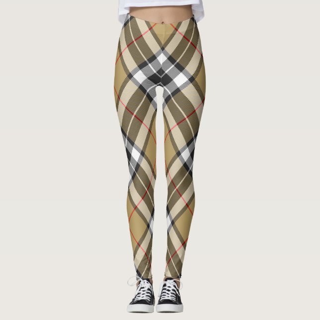 Thomson Camel Tartan Plaid Mönster Mode Leggings (Framsida)