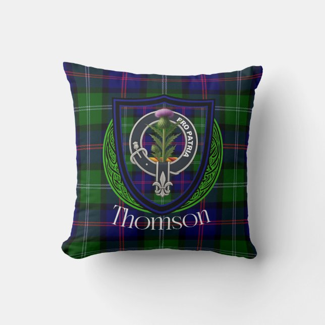 Thomson Scottish Clan Tartan & Crest Kudde (Framsida)