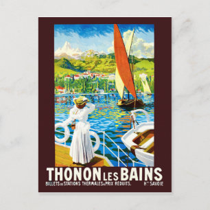 Thonon, Bains, kvinna på Yacht, Frankrike Vykort