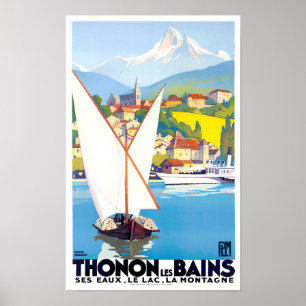 Thonon Les Bains Frankrike vintage resor Poster