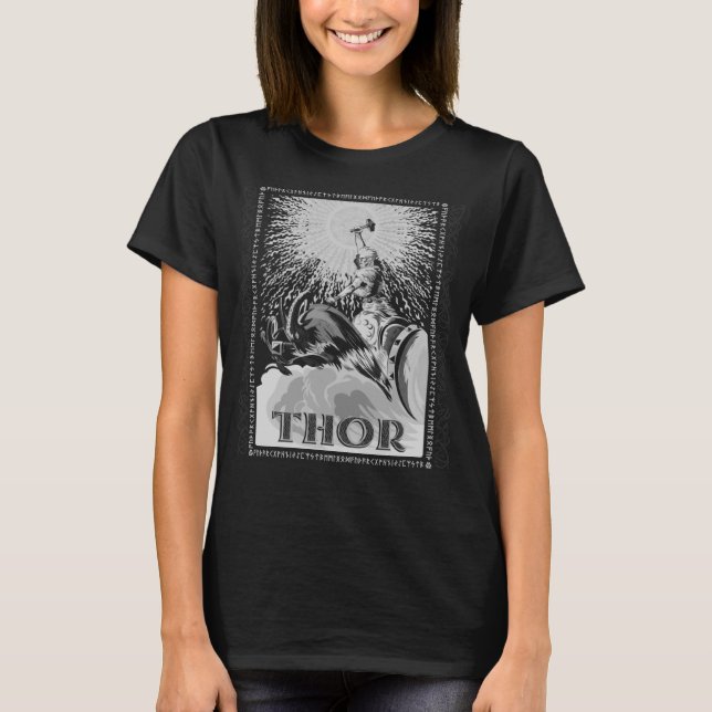Thor Mjolnir Viking Norse Mythology Pagan Gud T Shirt (Framsida)