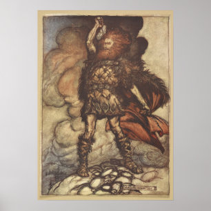 Thor Raises Hans Hammer Arthur Rackham Poster