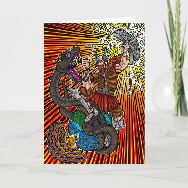 Thor vs. Jörmungandr Julkort Kort (Framsida)
