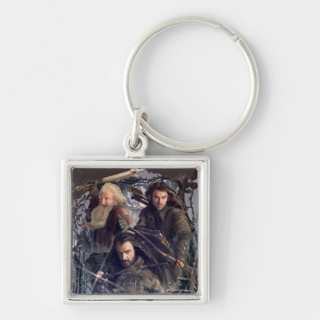 Thorin, Kili och Balin Graphic Fyrkantig Silverfärgad Nyckelring (Framsidan)