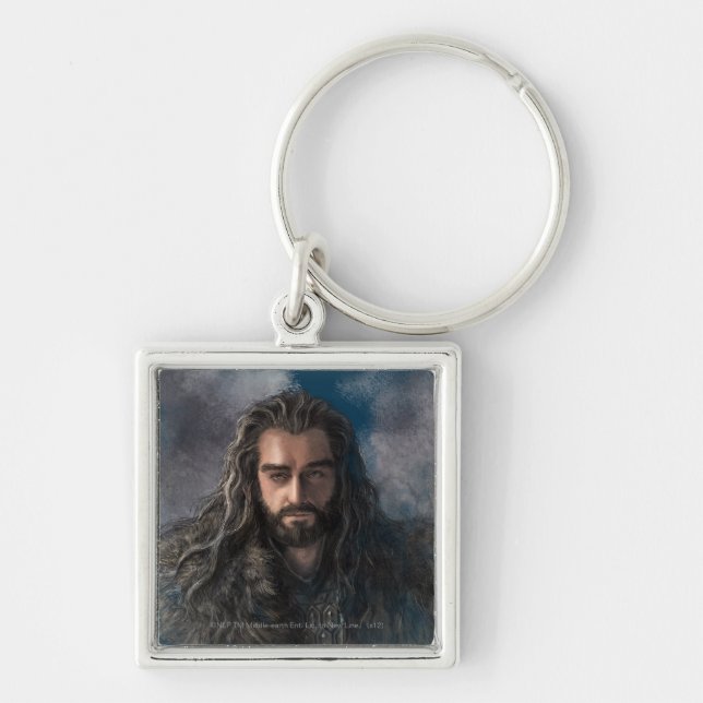 THORIN OAKENSHIELD™ Illustration Fyrkantig Silverfärgad Nyckelring (Framsidan)